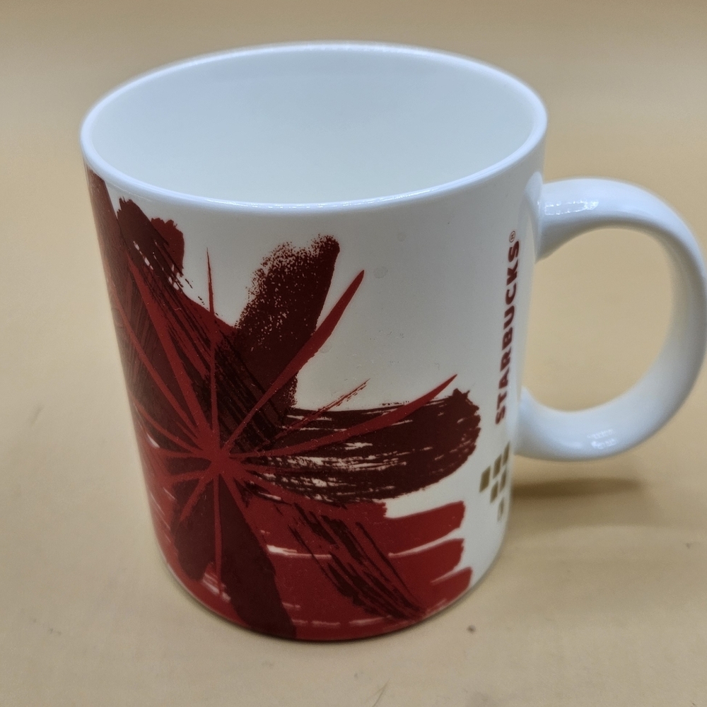 Starbucks Red Pointsettia & Gold Blocks Mug